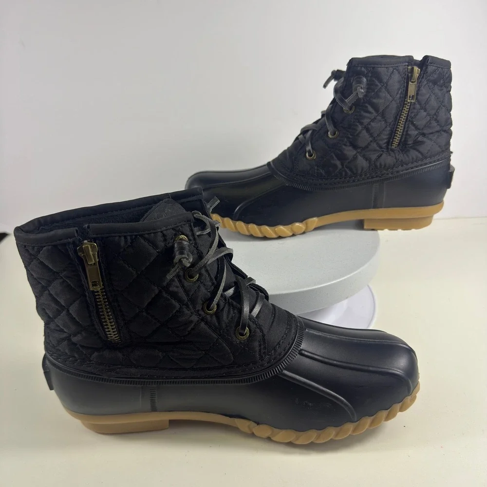 Nautica Womens Black Quilted Duck Boots Waterproof Ankle Rain‎ Snow Boots Zipper